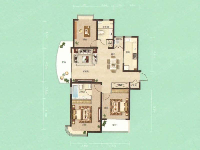 福瀛天麓湖a居室3室2厅2卫a户型图-青岛手机搜狐焦点网