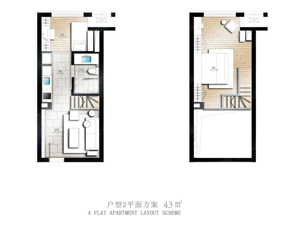 东亚新干线2室1厅1卫43平米两居室户型图-杭